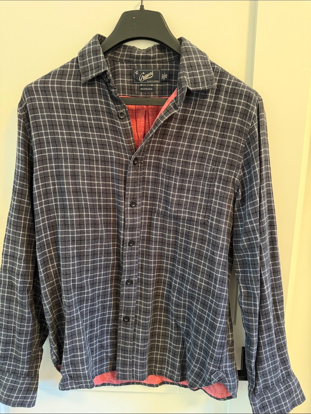 Grayers Navy Gray Plaid Button-Down Shirt with Salmon Interior Contrast